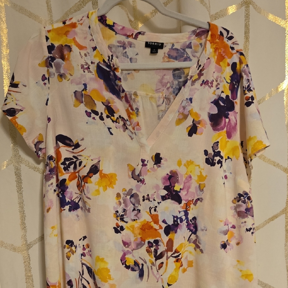 Torrid Floral Blouse - Purple, Yellow, Orange